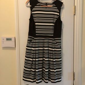 Loft color block and striped black and white dress